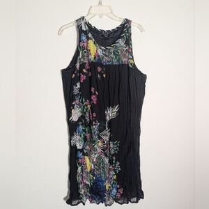 Vasna Womens Dress Crinkle Colorful Floral Beaded Neckline‎ Multicolor Size XL